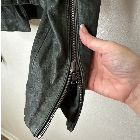 Andrew Marc Olive Green Diagonal Front Zip Leather Moto Jacket XS - Picture 12 of 16